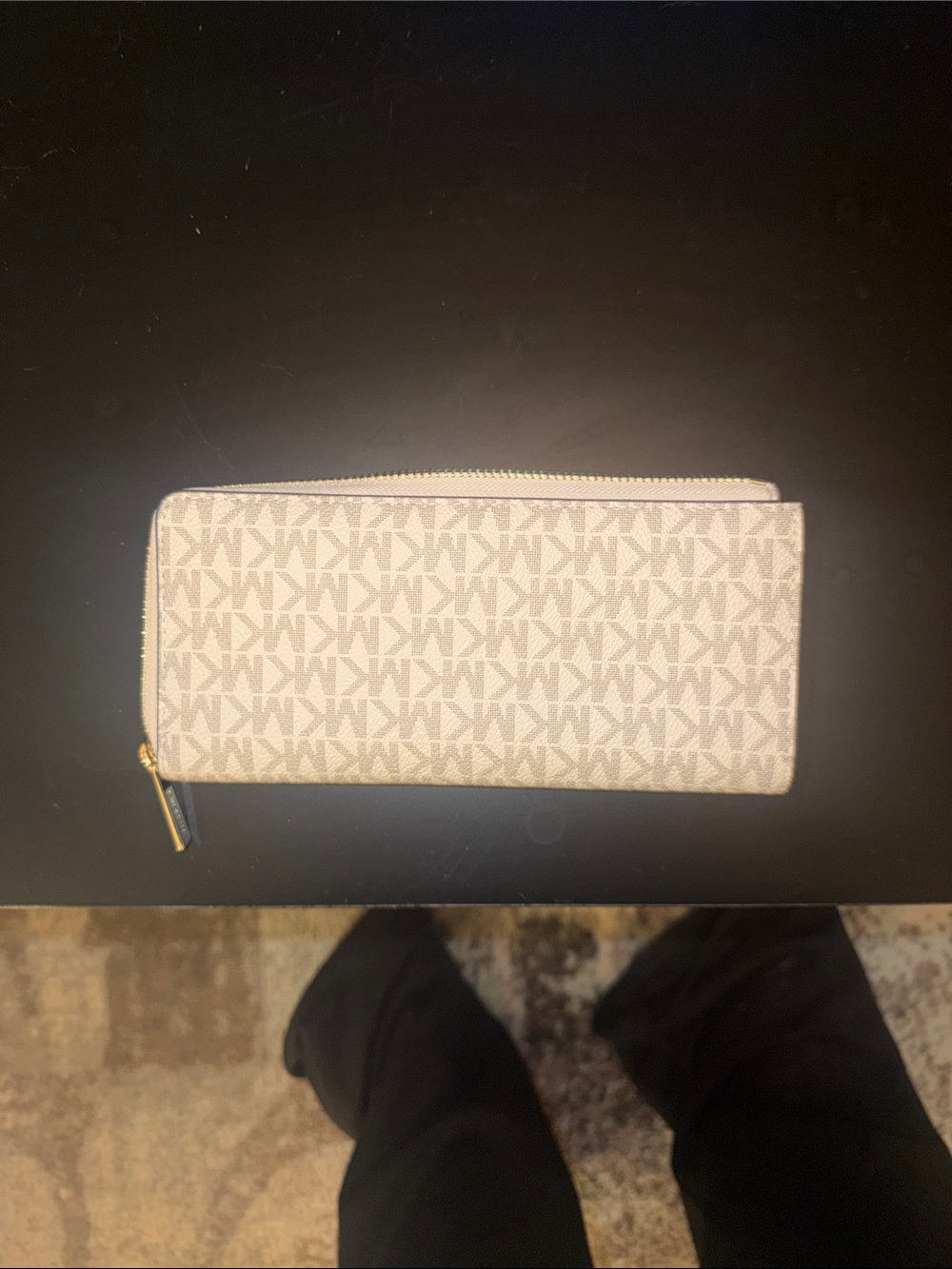 Michael Kors Beige Signature MK Zip Wallet with Gold Hardware - Picture 2 of 3